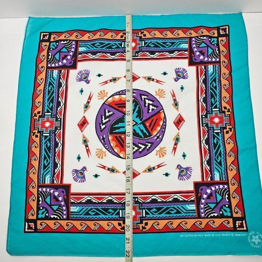 Vtg Wamcraft Southwest Tribal Aztec Native American Bandanna USA Made‎ RN14193